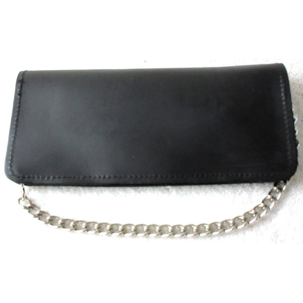 Men's Genuine Leather Skull Skeleton Trucker Snap Chain Wallet Black USA Made - Picture 3 of 7